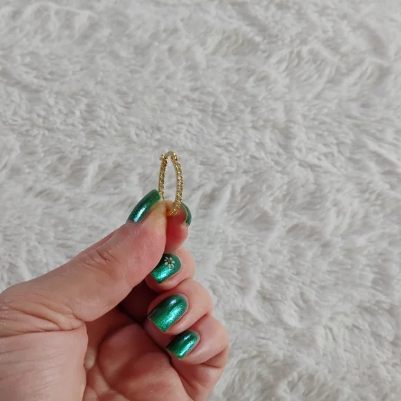 Gold Tone Inside Out Rhinestone Hoop Earrings - Picture 3 of 4